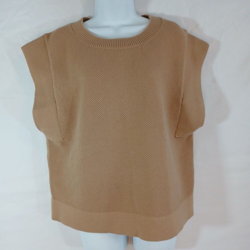 Banana‎ Republic Tan Vest Waffle Knit Sz  L casual travel career preppy minimal